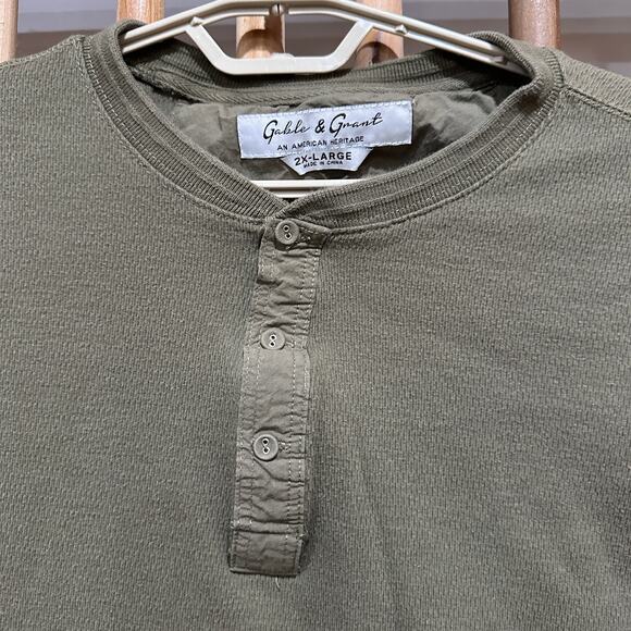 Gable Grant Mens Henley Shirt XXL Green Long Sleeve 100% Cotton Rustic STAIN - Picture 3 of 9
